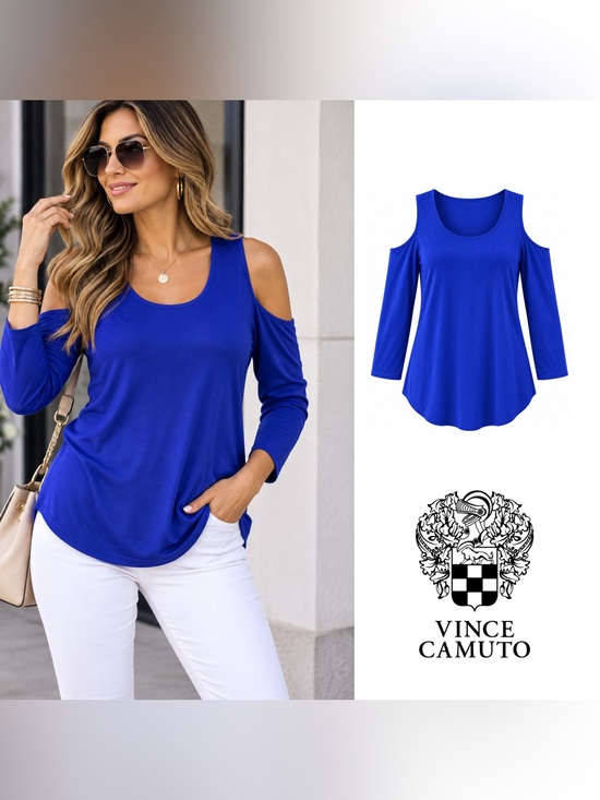 Vince Camuto Tops - NEW Vince Camuto Blue Cold Shoulder Blouse